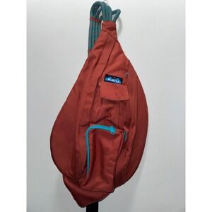Kavu Rope Bag Sling Backpack Rust Orange Canvas Turquoise Zips Hiking Travel